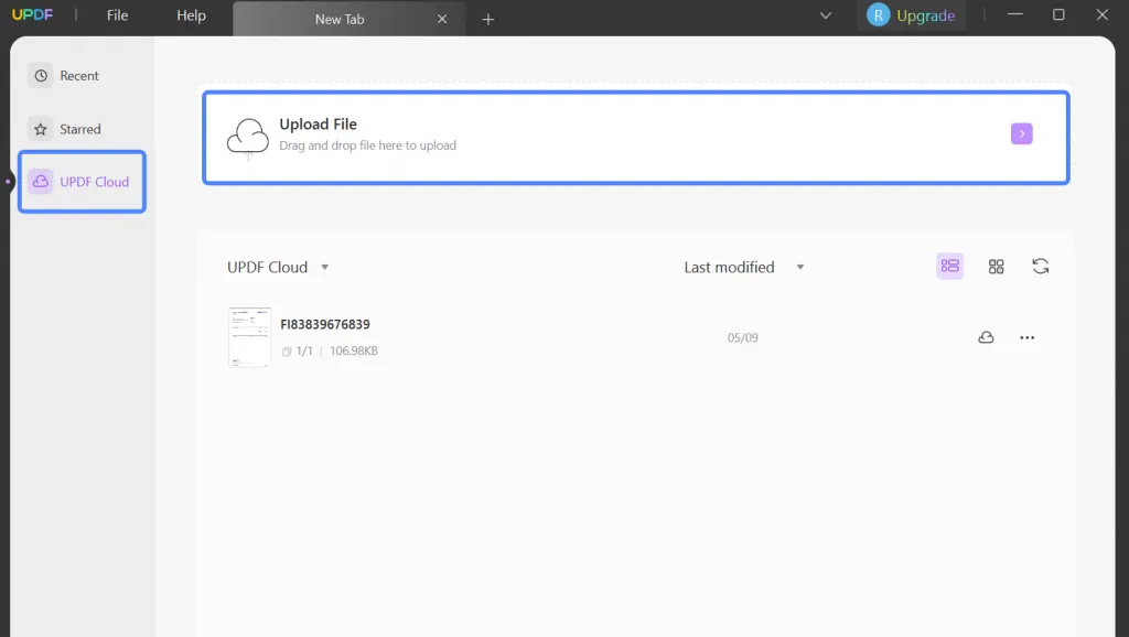 Upload file on UPDF Cloud to transfer pdf from pc to ipad without itunes