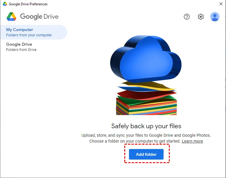 Choose folders for syncing with Google Drive