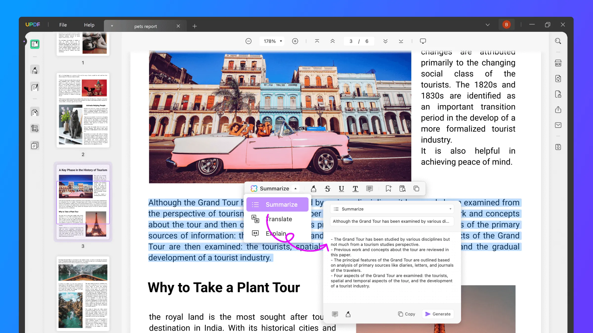 summarize text in pdf directly