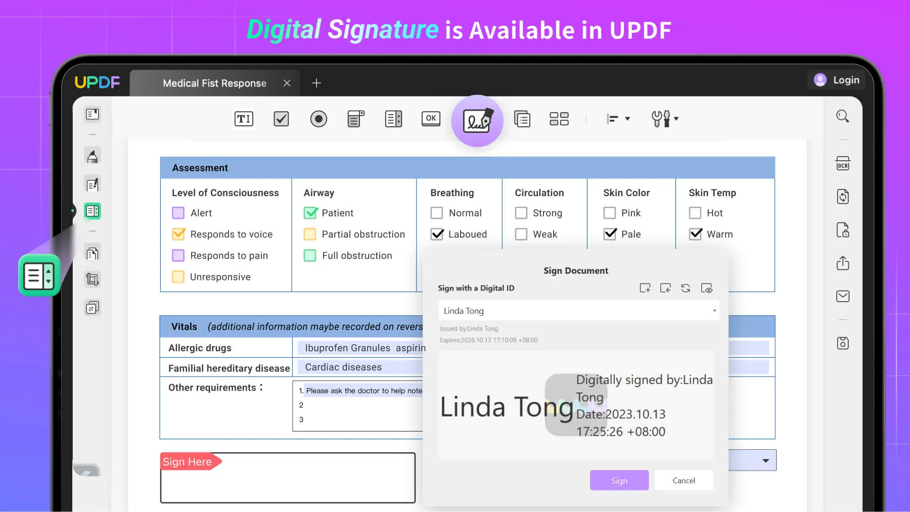 create digital signature with updf