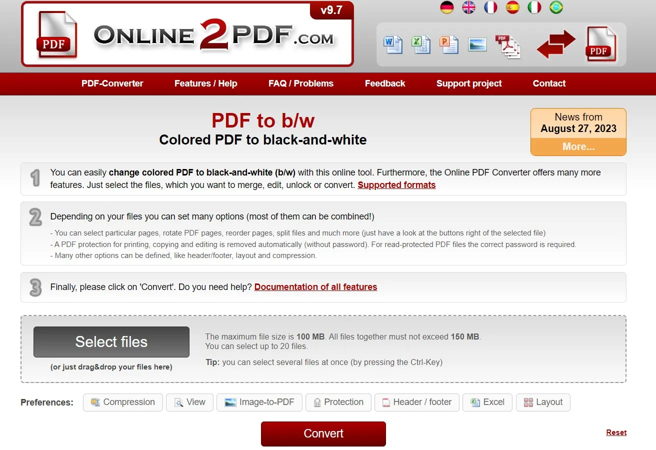 upload the image to black and white on online2pdf