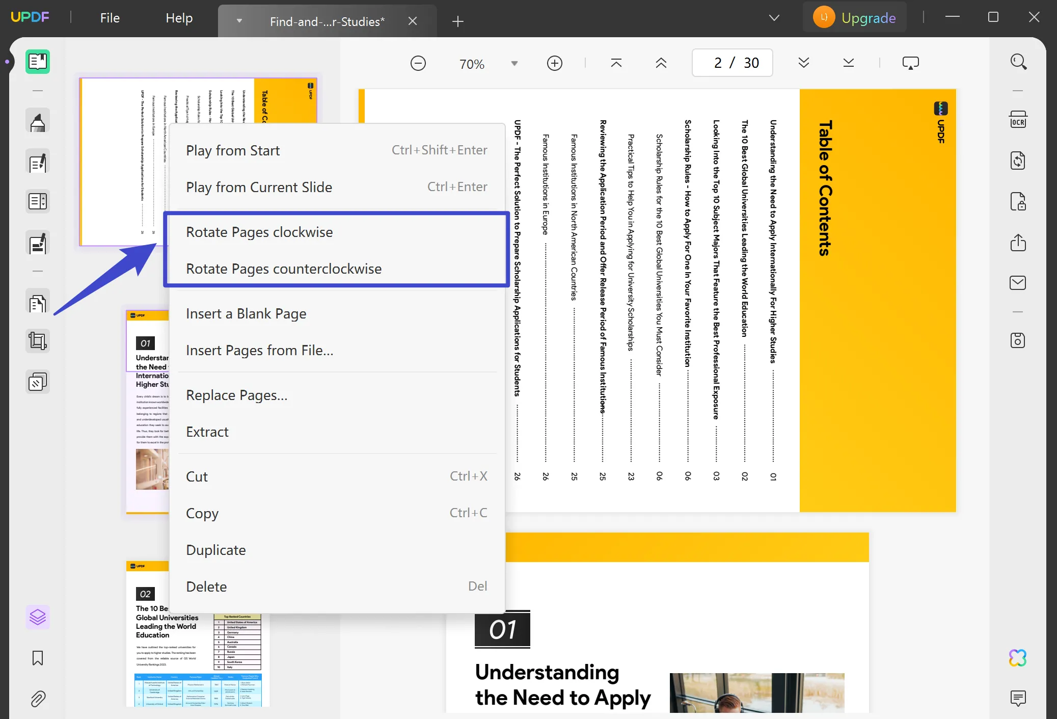 rotate pdf online by using thumbnails