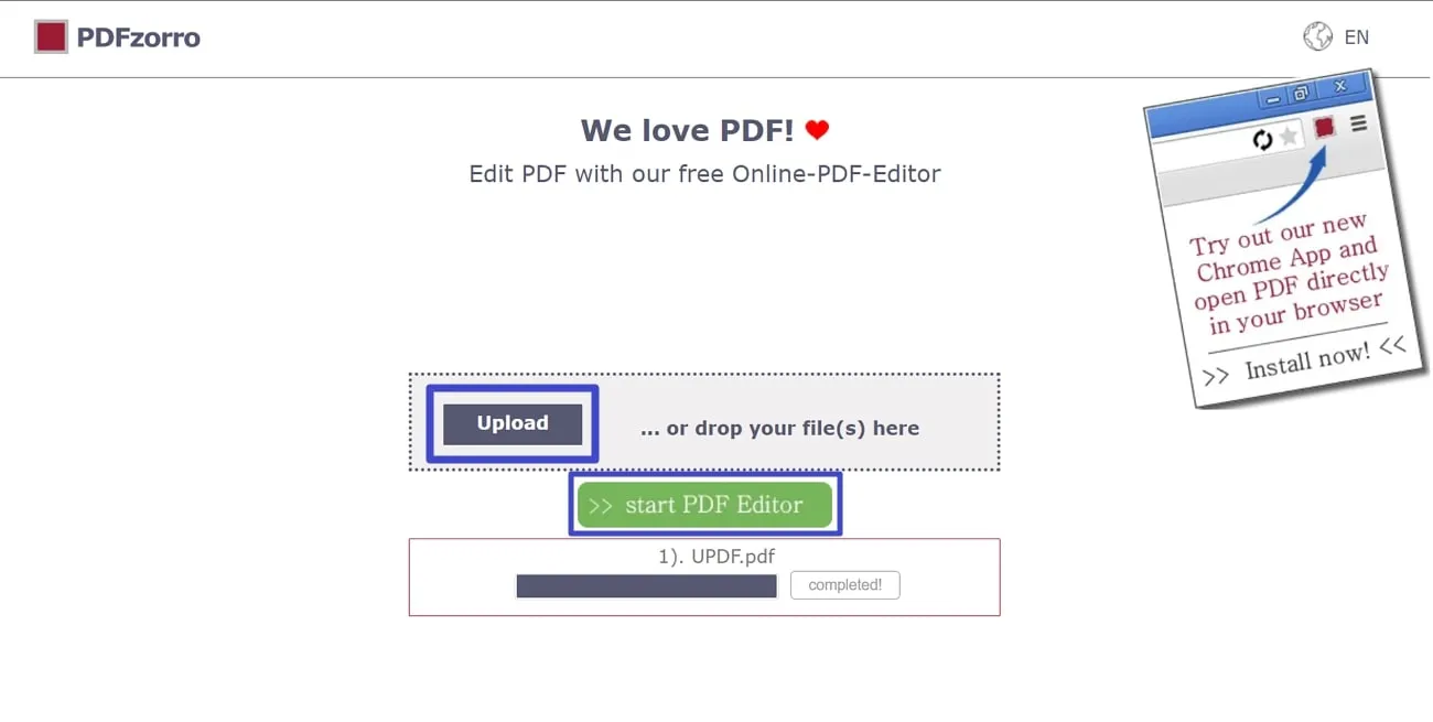 pdf zorro press start pdf editor button