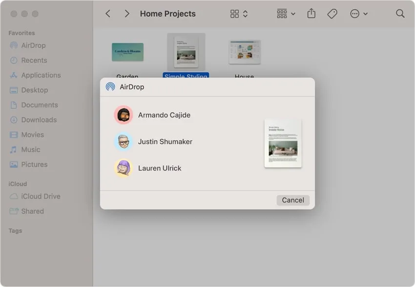 share files mac choose the receiver for airdrop
