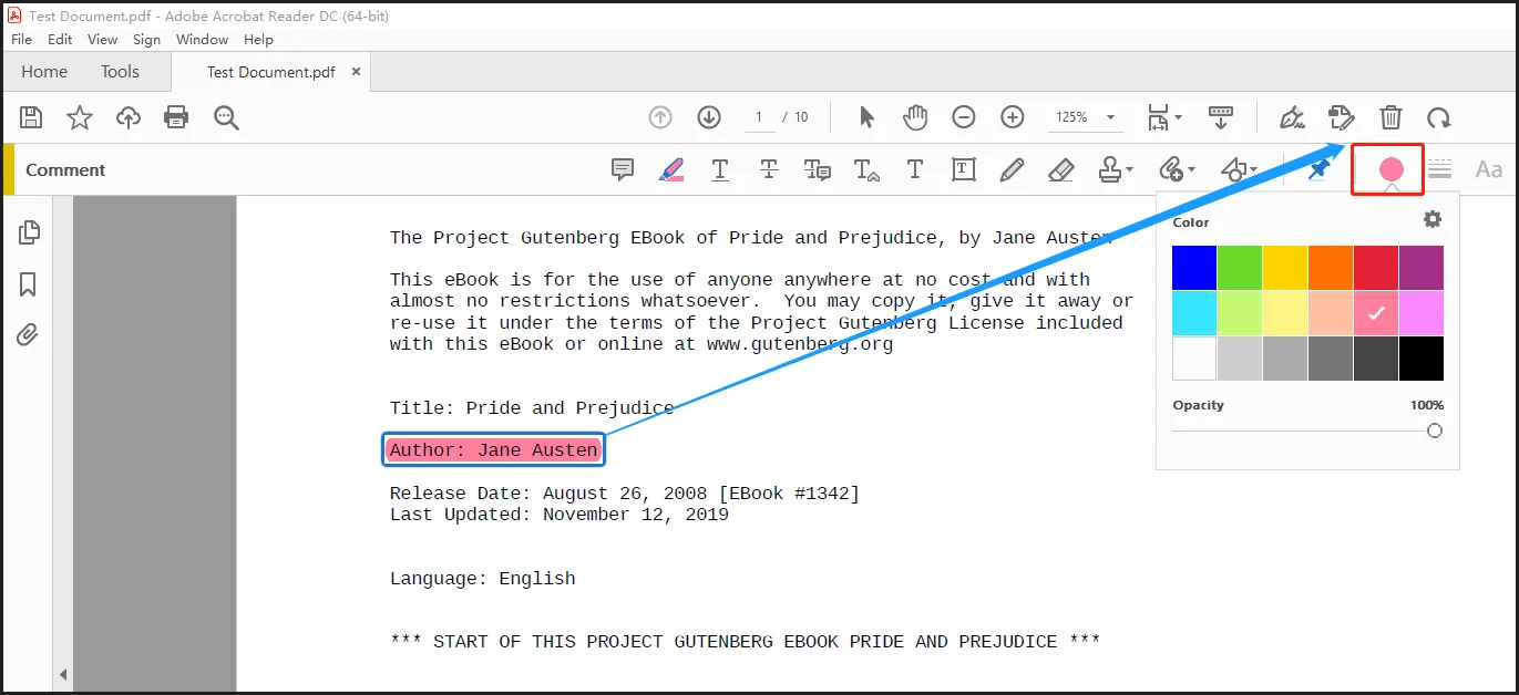 Adobe Acrobat DC PDF highlighter