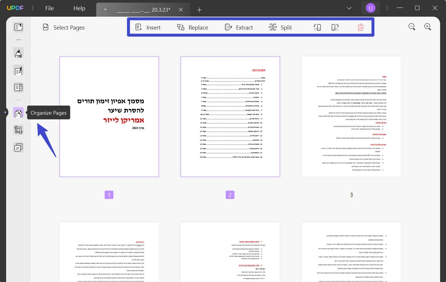 organize pdf pages hebrew