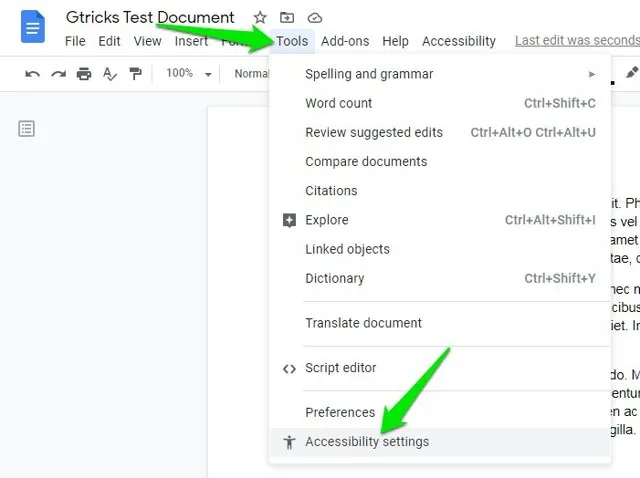 text to speech google docs accessibility settings