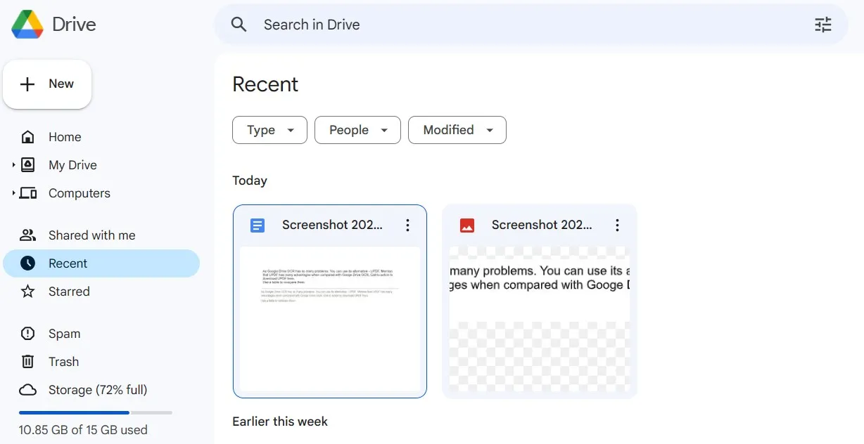 google drive ocr recent file