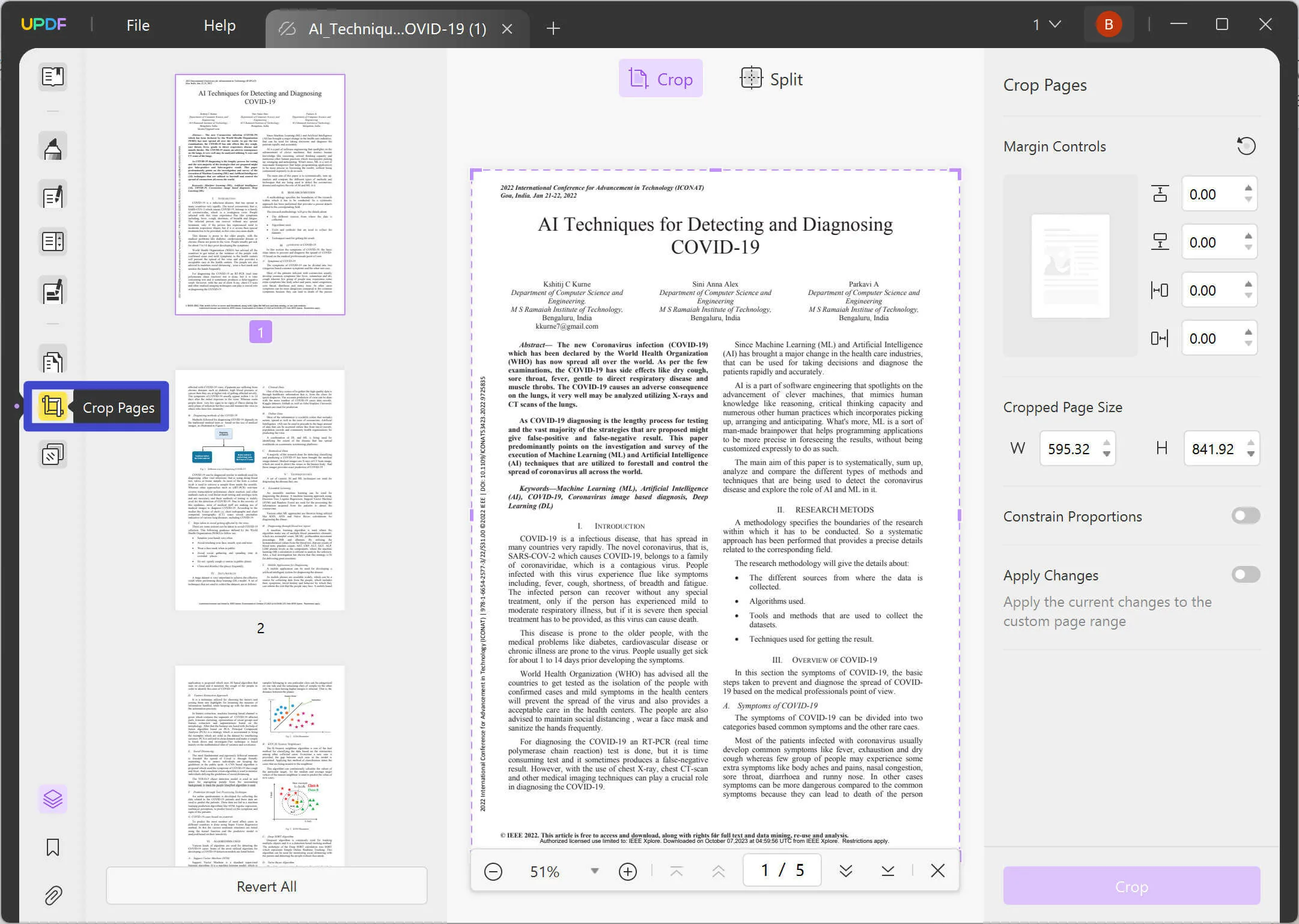 Split PDF pages with UPDF