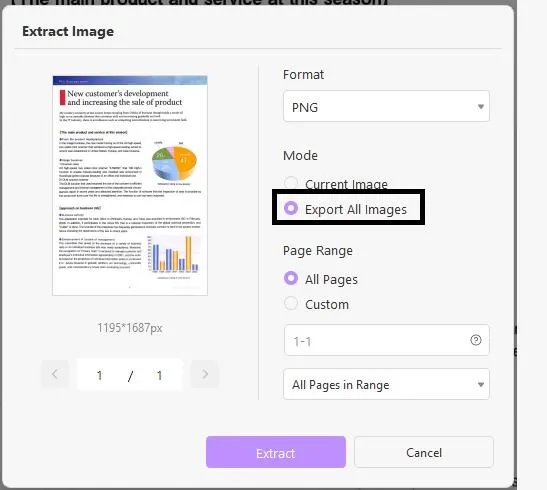 The Extract Image Dialog Box in UPDF to extract images from PDF