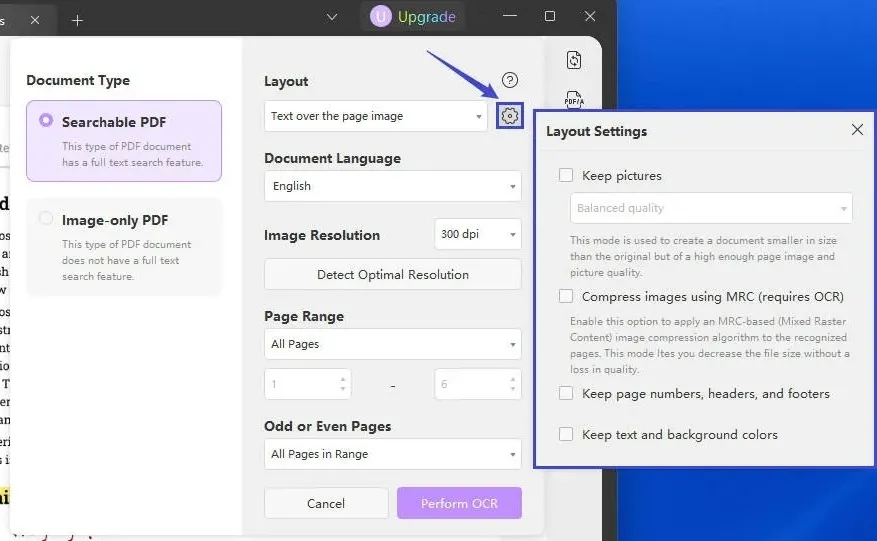 More OCR Settings in UPDF