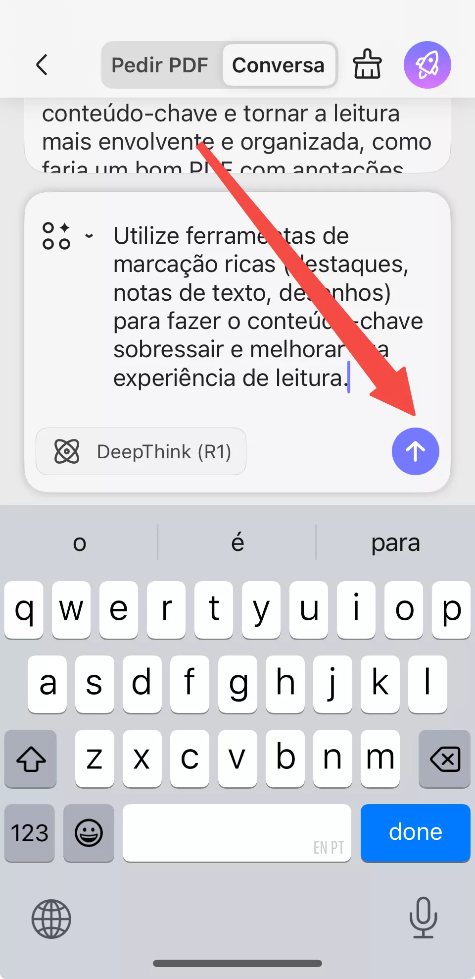 explique o texto e toque no ícone enviar