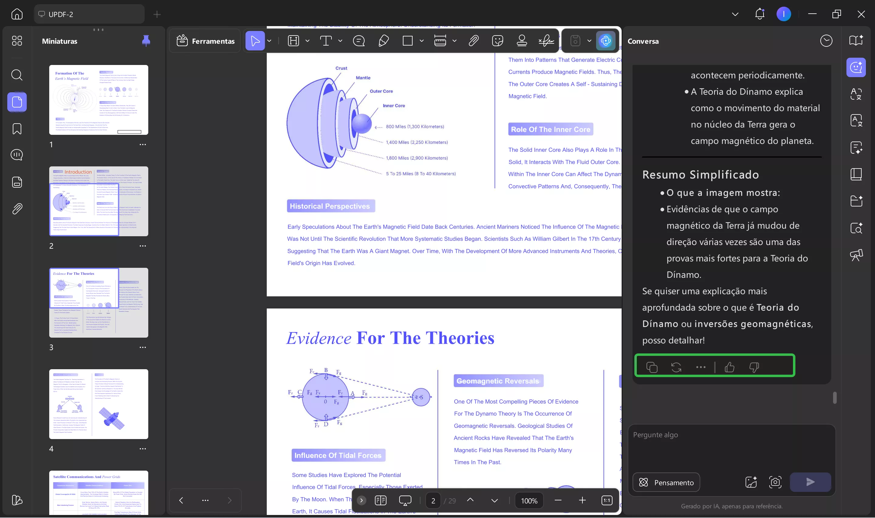 terá a opção de gerar novamente ou avaliar a explicação