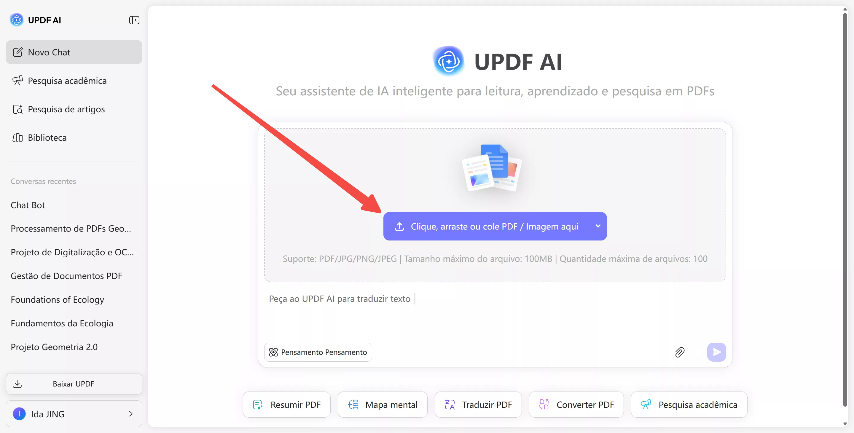 novo chat da updf ai na web