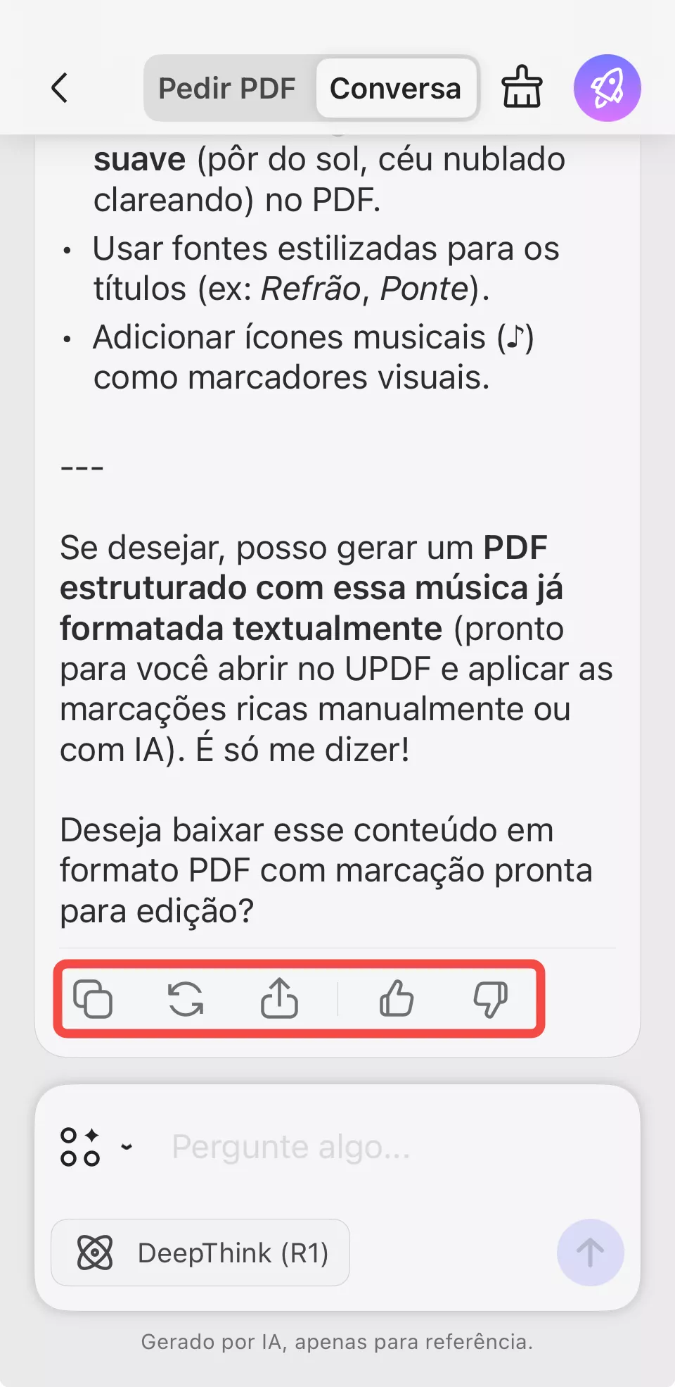 regenere ou copie o conteúdo