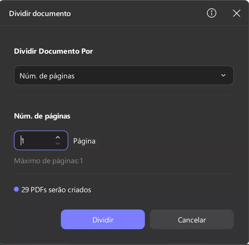 dividir por número de página updf windows