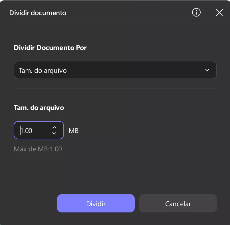 dividir por tamanho updf windows