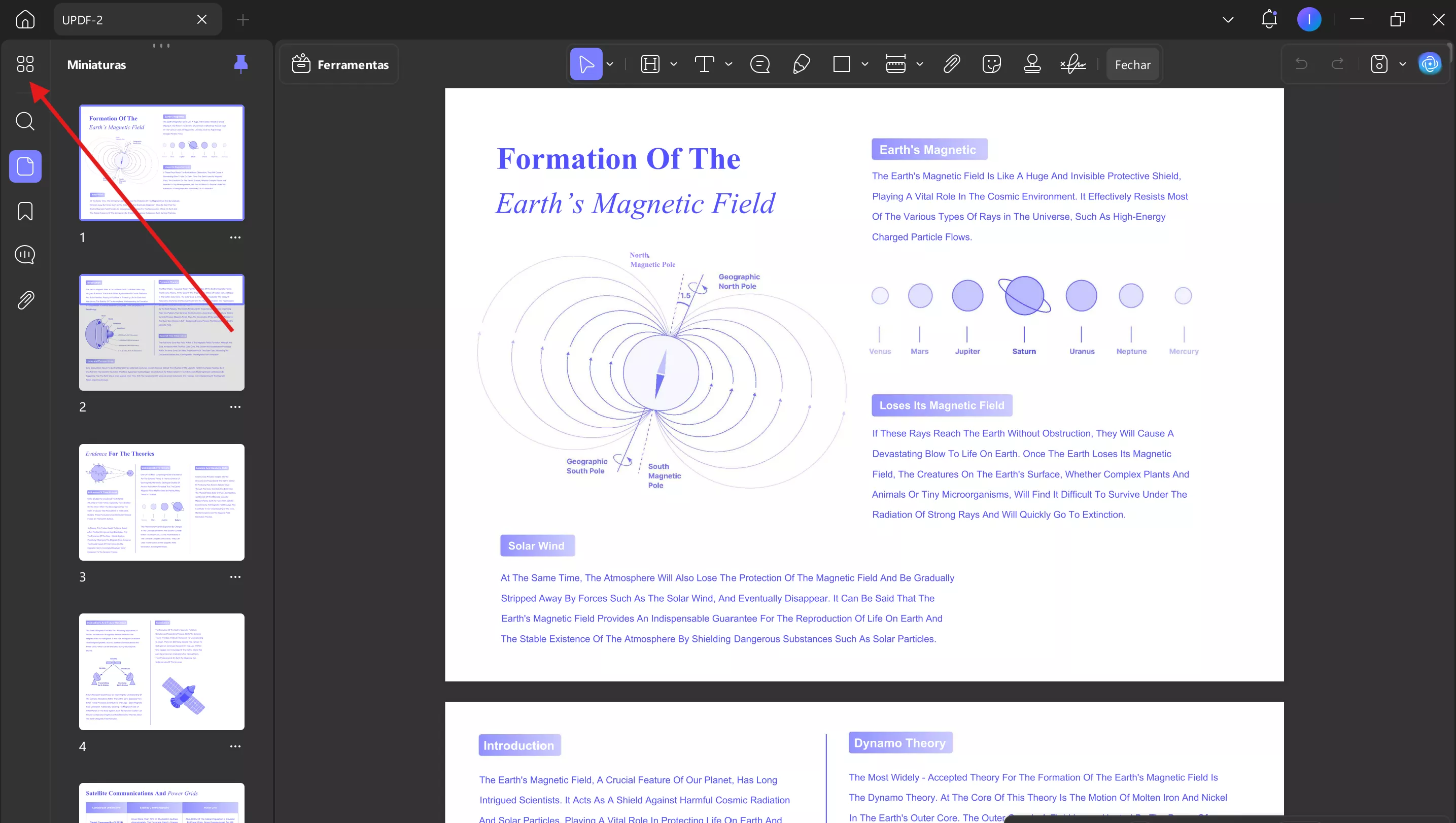 abrir seção organizar páginas com updf windows