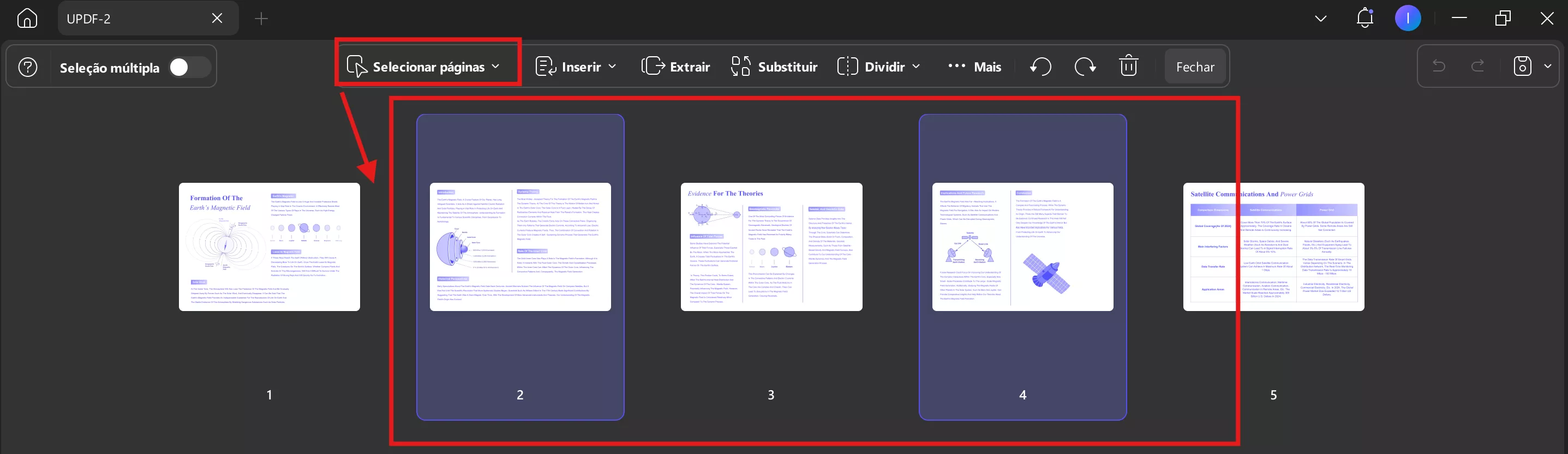 selecionar páginas organizar updf windows