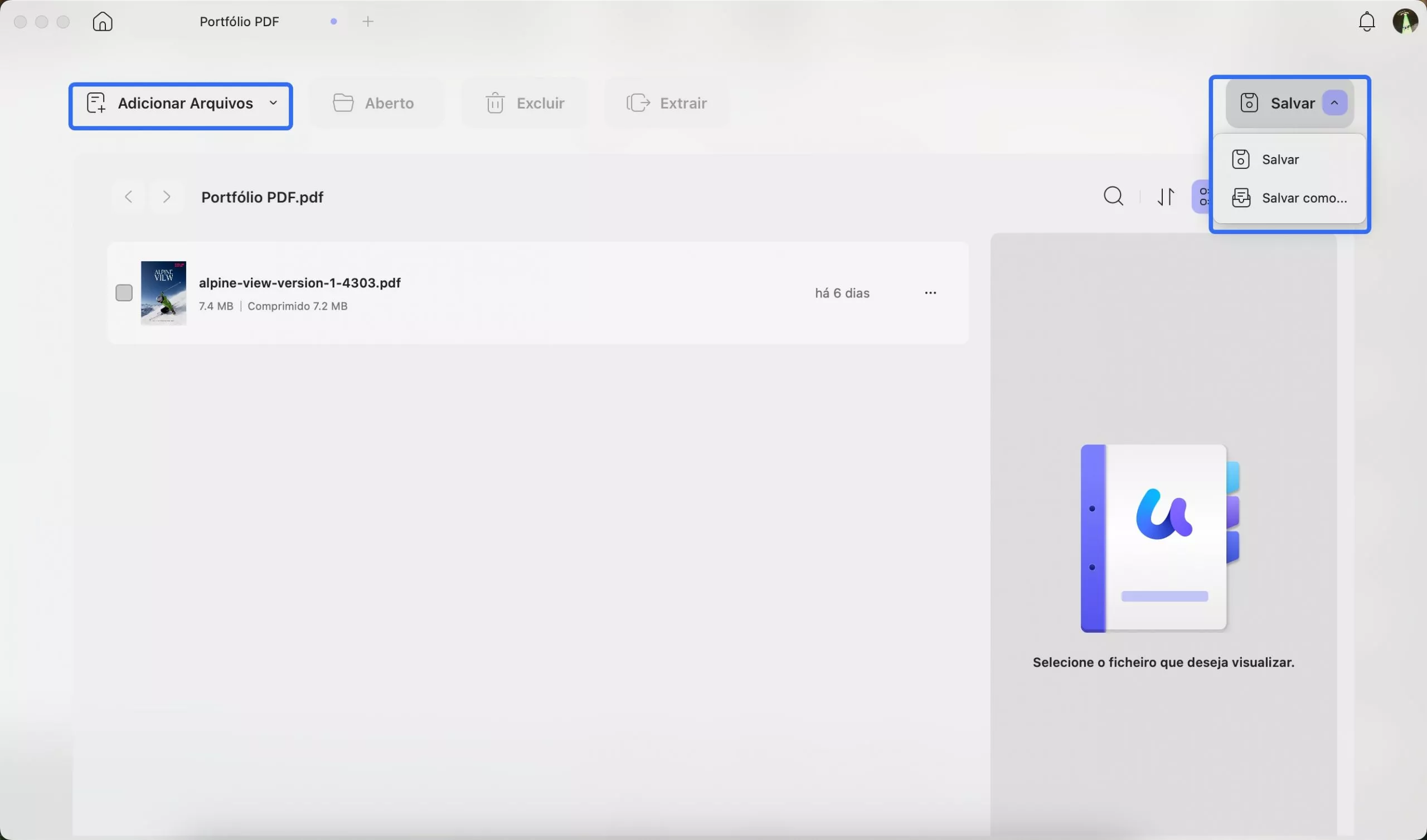 adicione arquivos ao portfólio