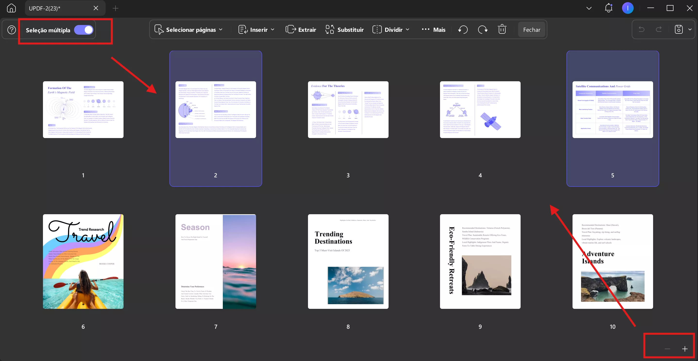 escolha várias páginas updf