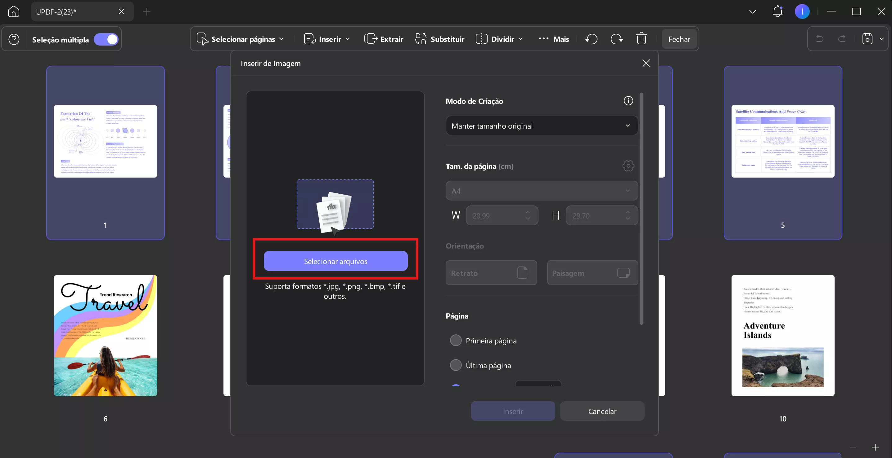 inserir da imagem updf windows