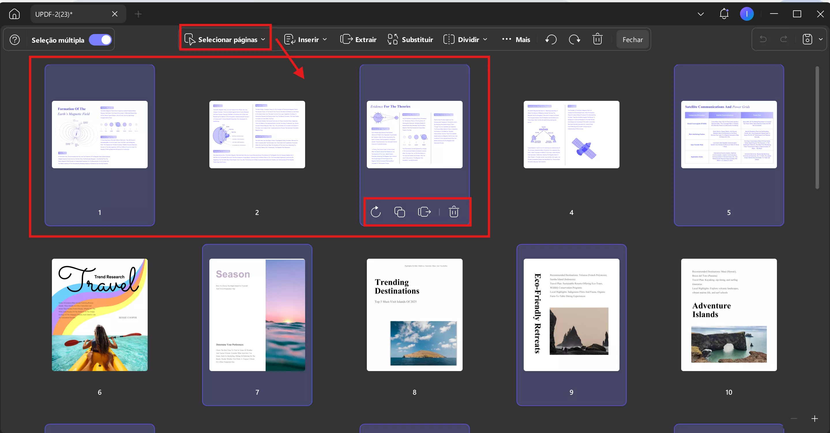 selecionar páginas organizar updf windows