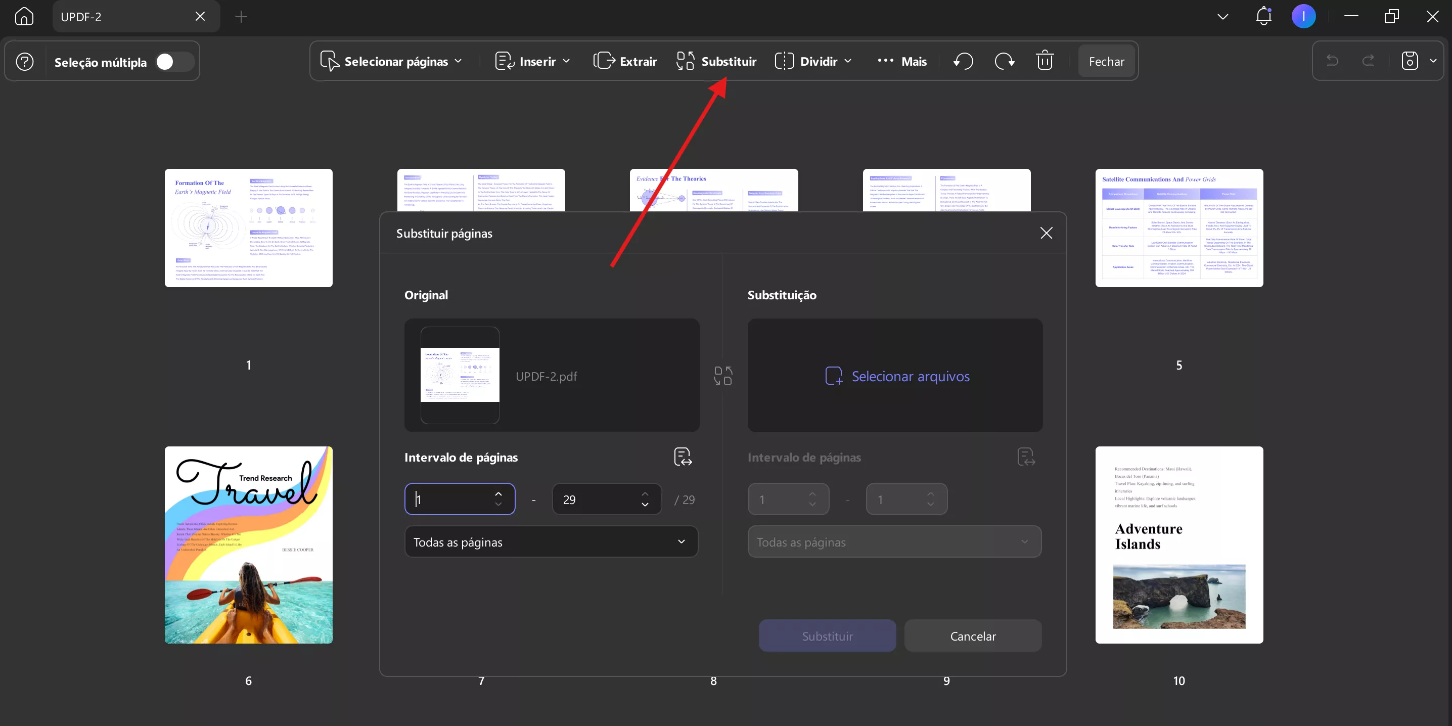 substituir página no updf windows