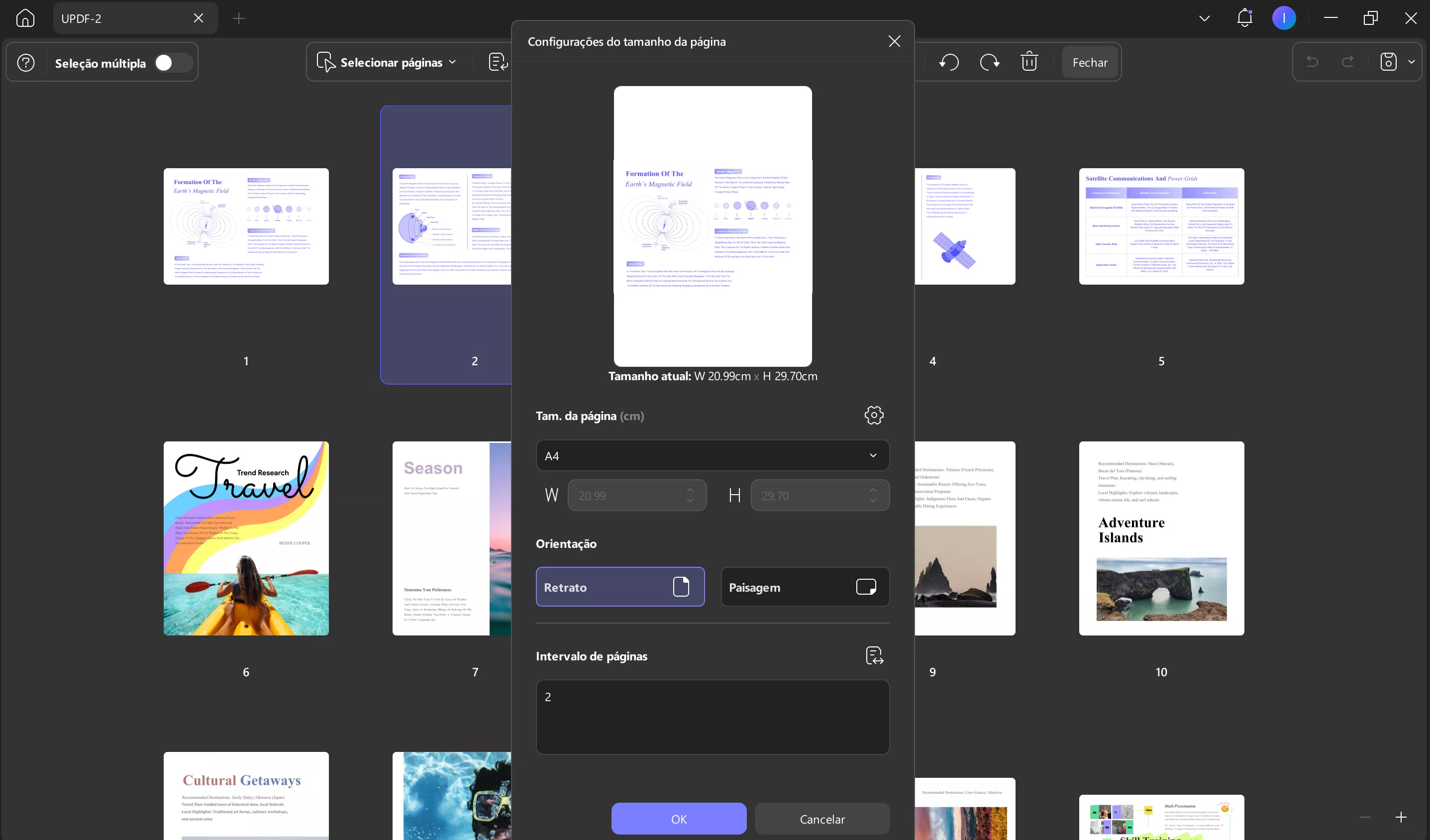 definir tamanho da página updf windows