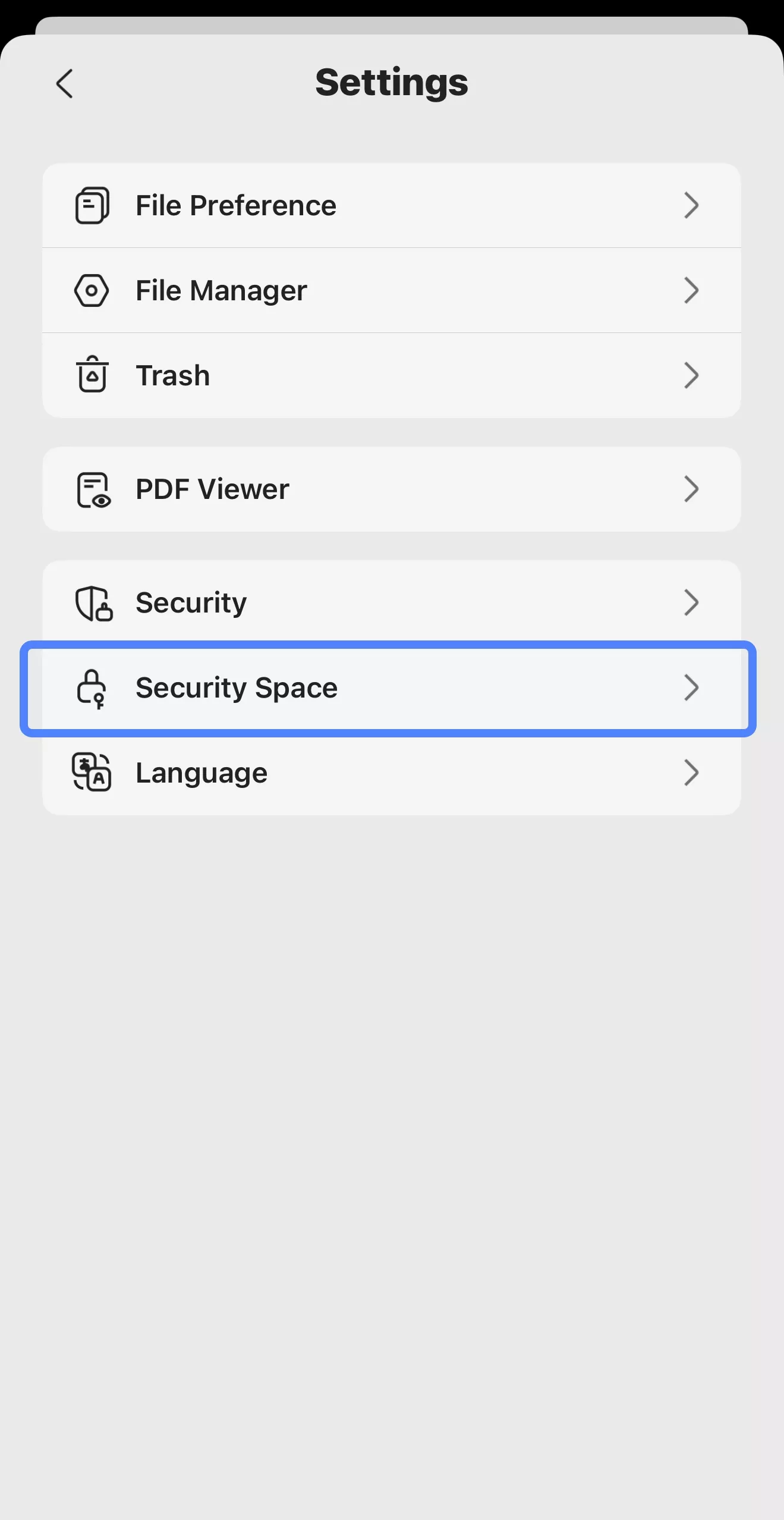 tap the security space icon