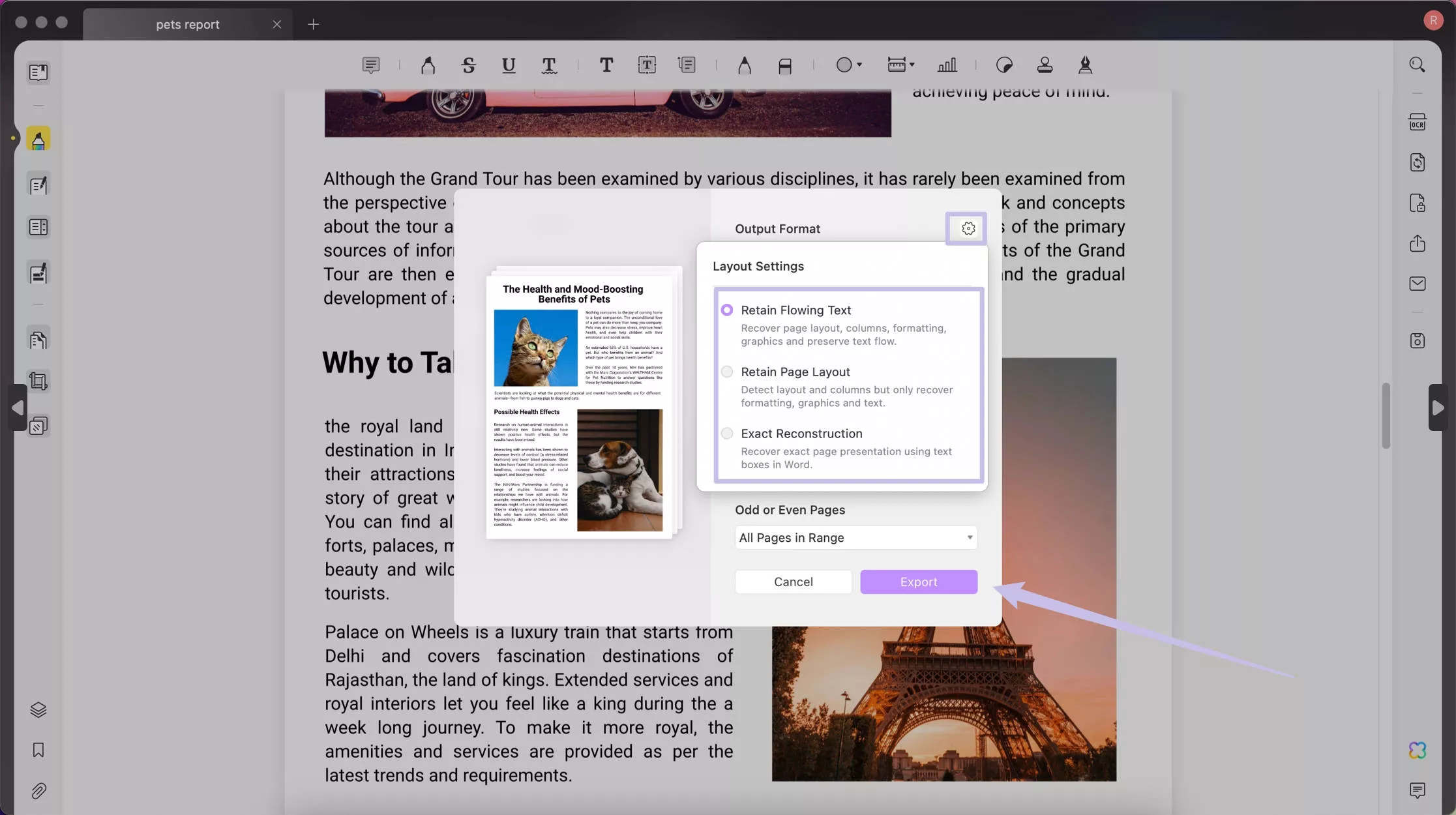 click export for pdf to word conversion updf mac