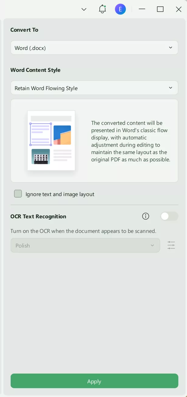 set output format and export updf