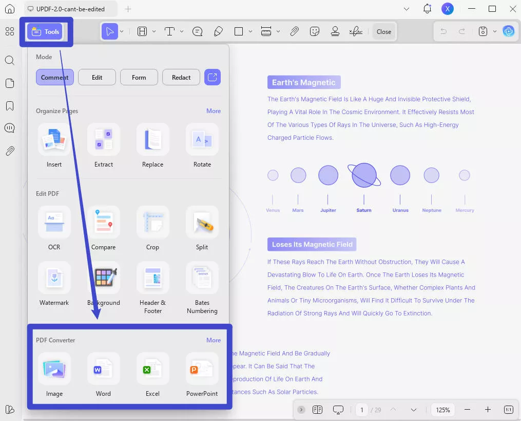 select word under export pdf updf