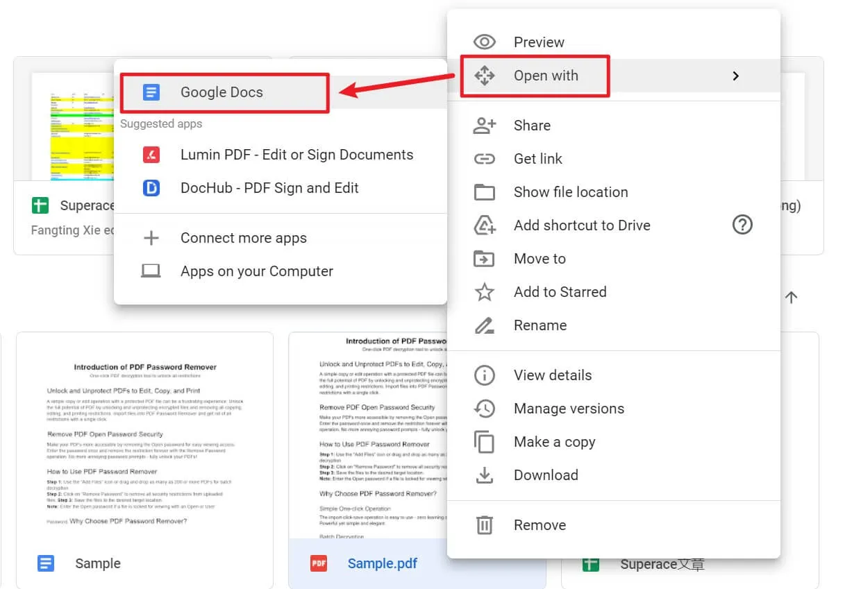 pdfを google docsに変換する