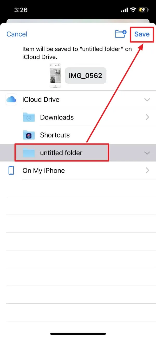save in the folder and save picture as pdf iphone