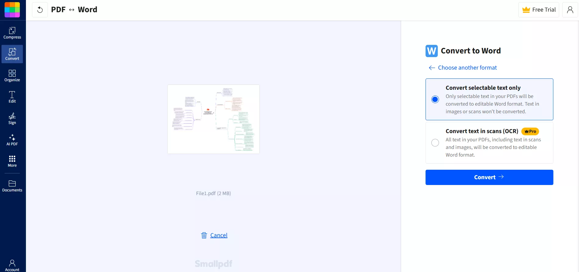 Smallpdf Convert selectable text only