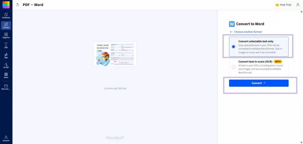 smallpdf pdf to word 2