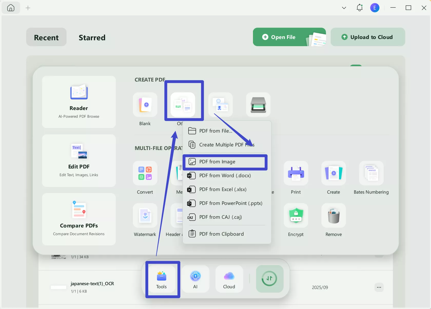 scan JPG to PDF by creating from images