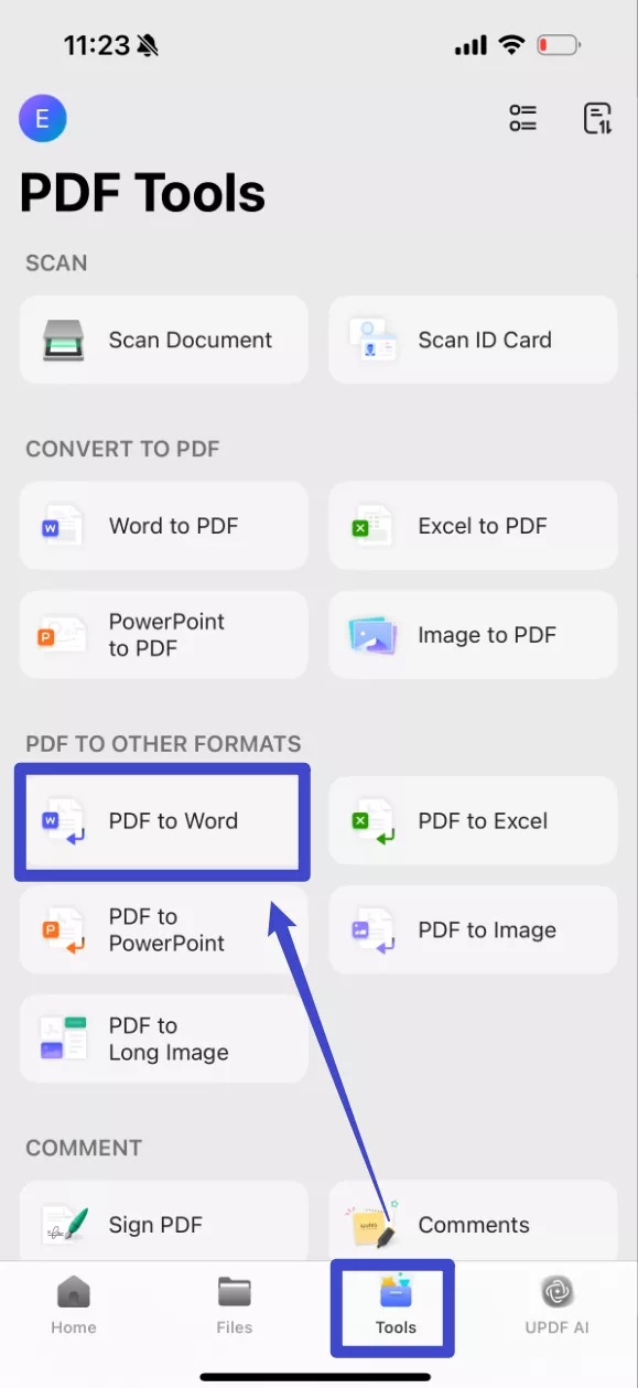 Click "Tools", choose "PDF to Word"