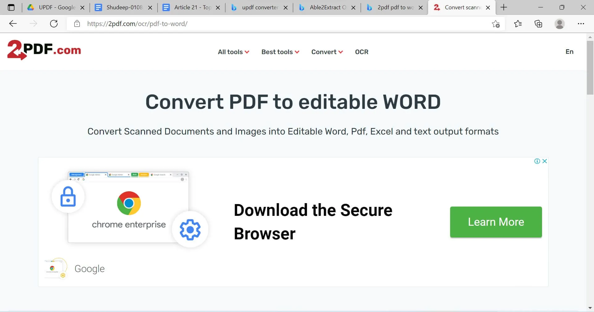 PDF zu Word Konverter mit OCR online - 2PDF