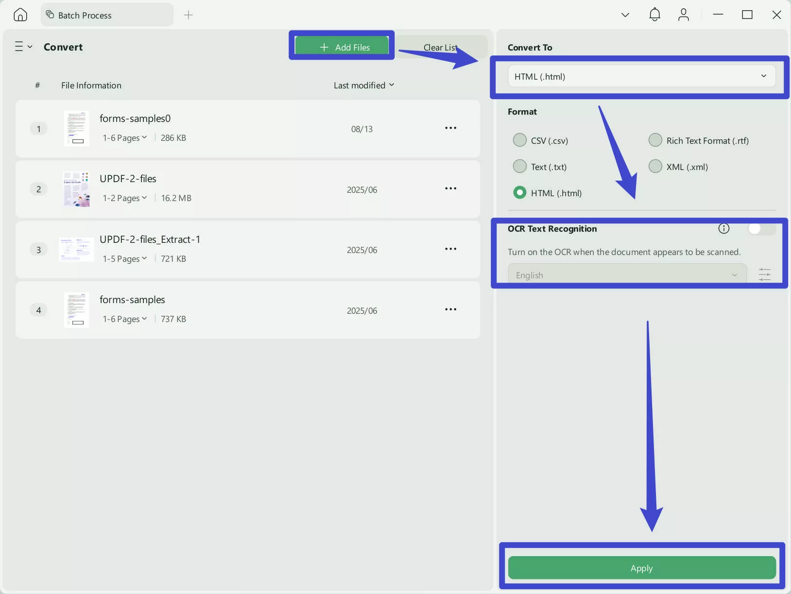 batch convert pdf to html updf windows