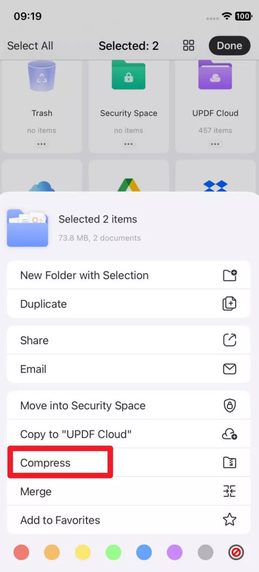 Zip files on iPhone with UPDF