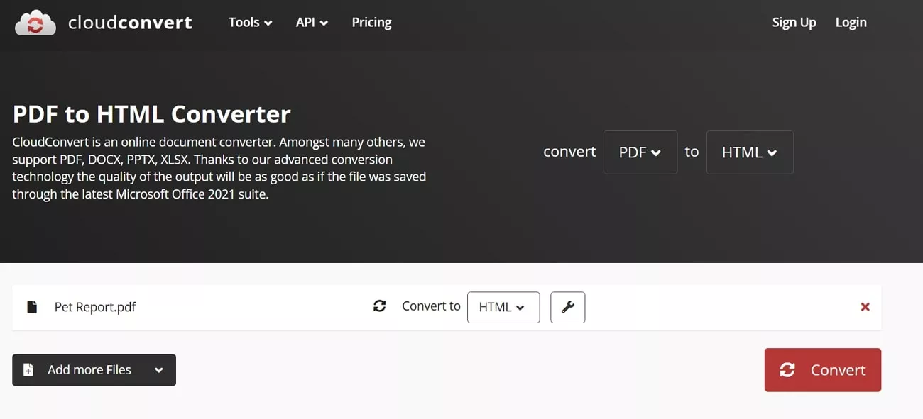 cloudconvert pdf to html