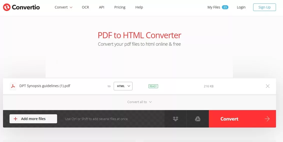 convertio pdf to html