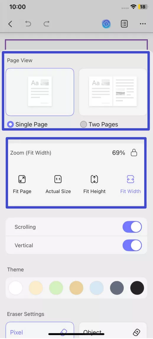 customize page view and zoom preferences in updf for iOS