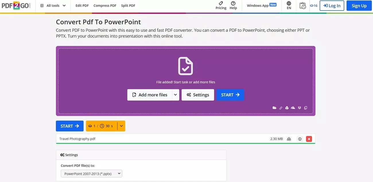 pdf2go file conversion tool
