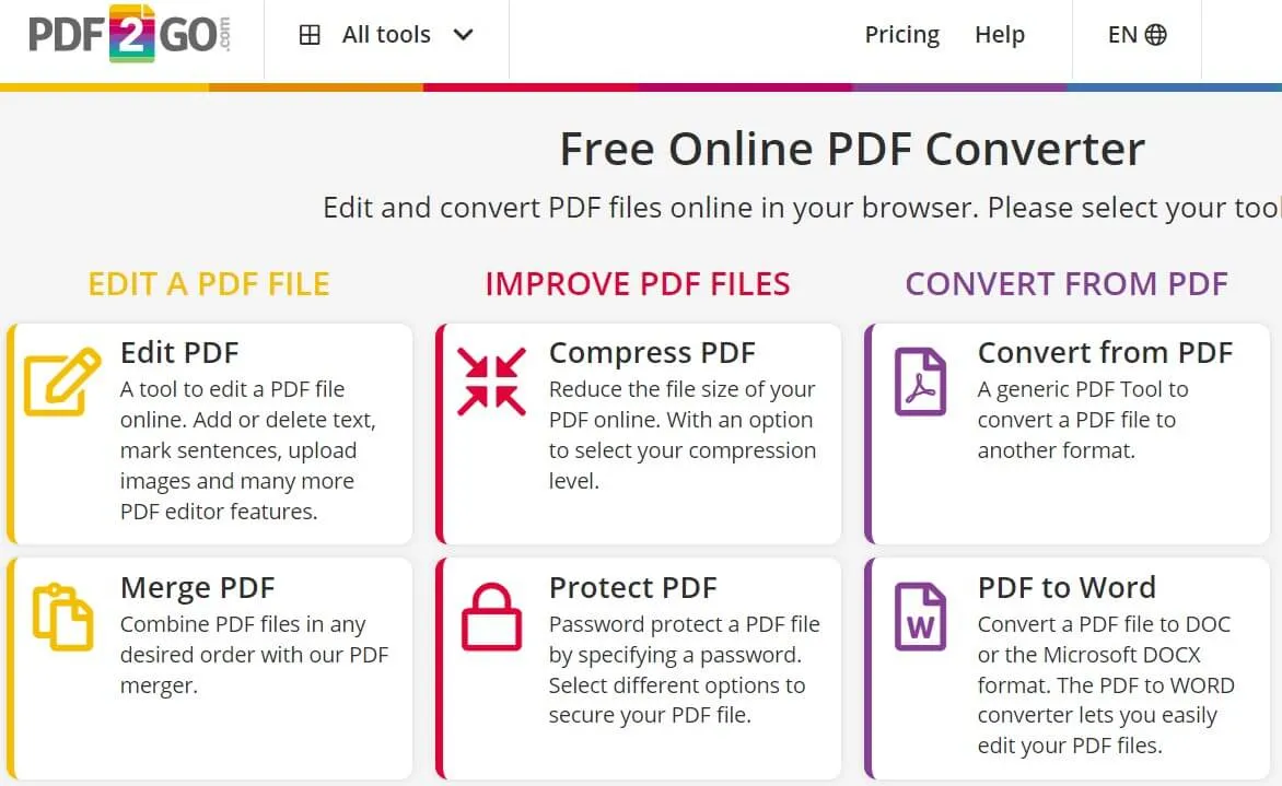 convertit PDF en HTML avec PDF2GO