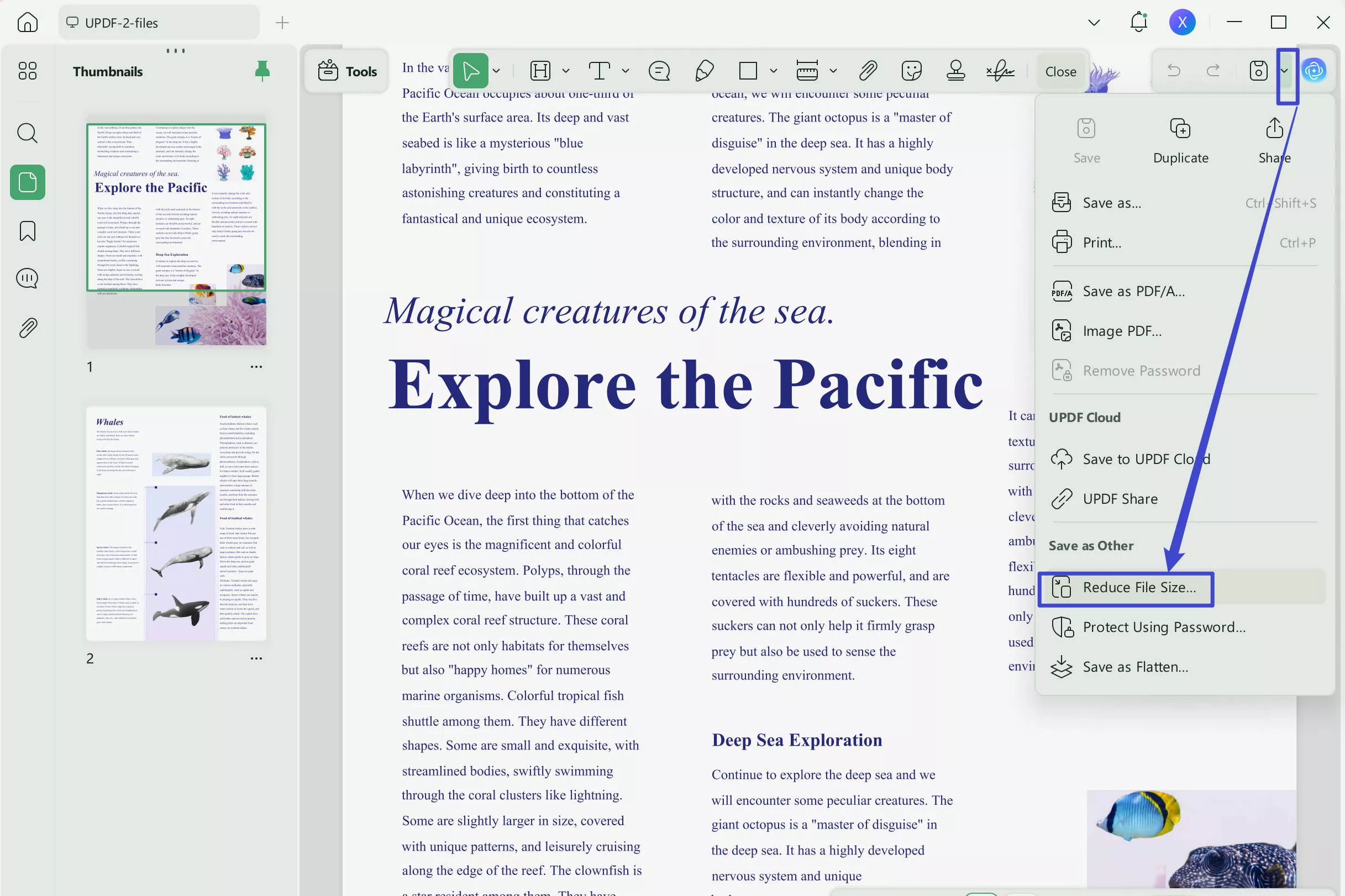 compress pdf to word by clicking reduce file size icon