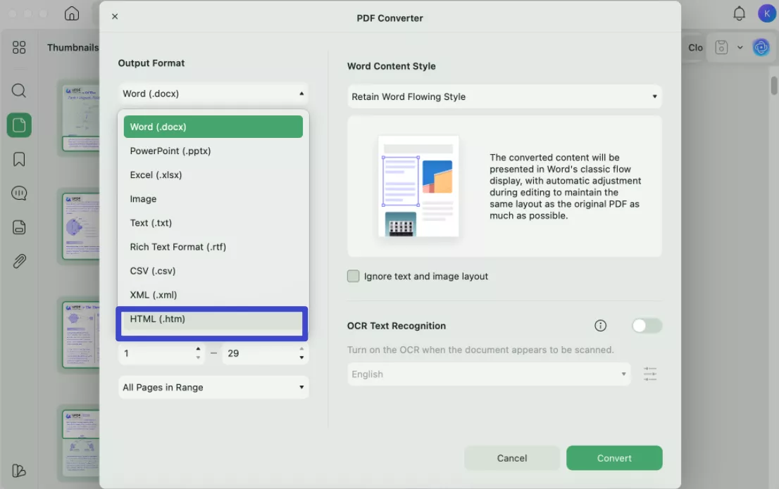 export pdf to html on mac