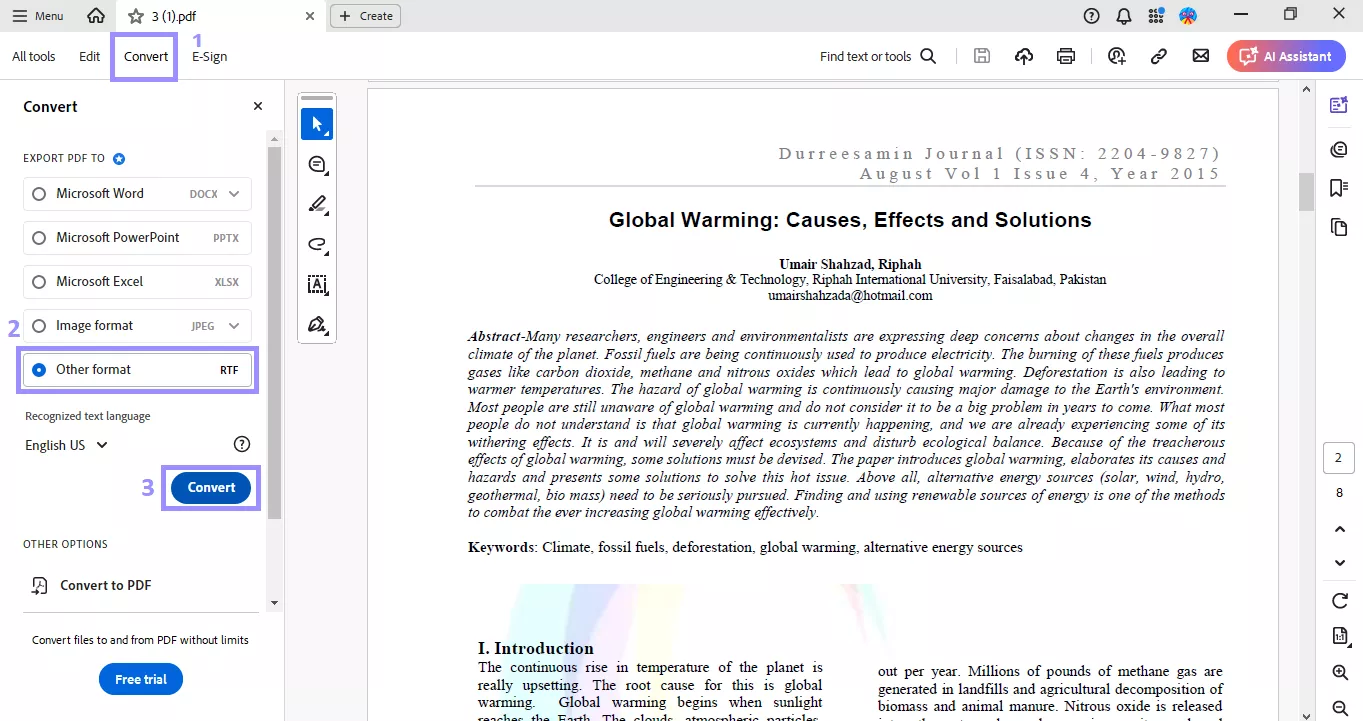 save pdf as rtf using adobe acrobat pro
